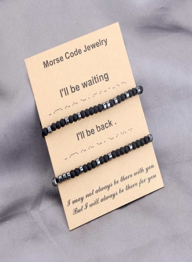 MAOFAED Morse Code Bracelet for Couple I’ll Be Waiting I’ll Be Back Long Distance Relationship Gift (waiting back code br) - Image 2