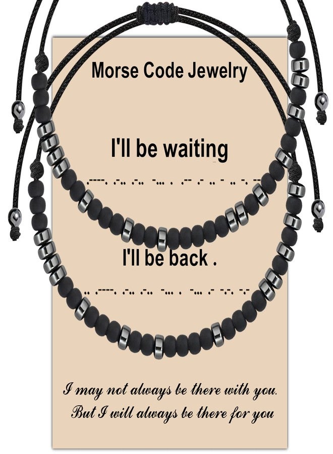 MAOFAED Morse Code Bracelet for Couple I’ll Be Waiting I’ll Be Back Long Distance Relationship Gift (waiting back code br) - Image 1