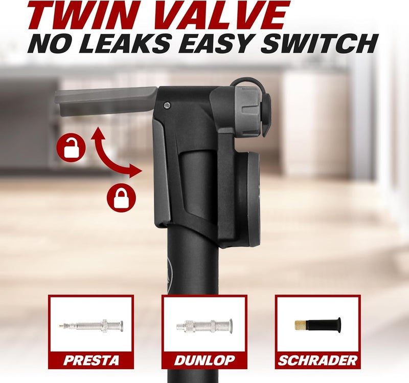 BV Mini Bike Pump Portable Frame Pump, Shock Pump for Bike Shock, Air Ball Pump Inflator with Ball Pump Needles, Mini Pump Fits Presta & Schrader- Smart Valve - Image 2