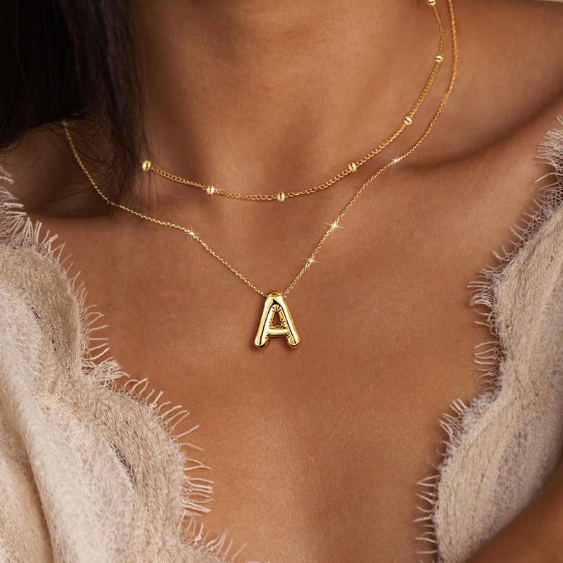 PANSHI Easter Basket Stuffers Gold Initial Necklaces Easter Gifts for Girls Women Kids Teen Girl Gifts Trendy Stuff Layered Bubble Letter Necklace Gold Jewelry Birthday Gifts A. - Image 3