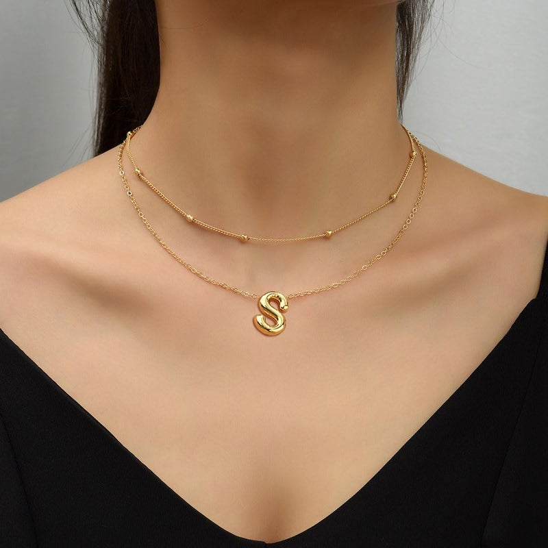 PANSHI Easter Basket Stuffers Gold Initial Necklaces Easter Gifts for Girls Women Kids Teen Girl Gifts Trendy Stuff Layered Bubble Letter Necklace Gold Jewelry Birthday Gifts A. - Image 4