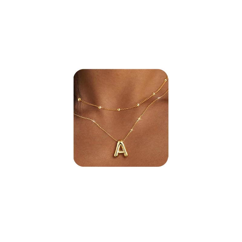 PANSHI Easter Basket Stuffers Gold Initial Necklaces Easter Gifts for Girls Women Kids Teen Girl Gifts Trendy Stuff Layered Bubble Letter Necklace Gold Jewelry Birthday Gifts A. - Image 1