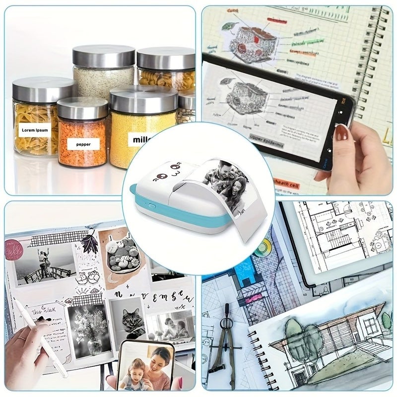 Blue Portable Mini Thermal Printer Inkless USB Rechargeable for Photo Label Travel Home Use - Image 4