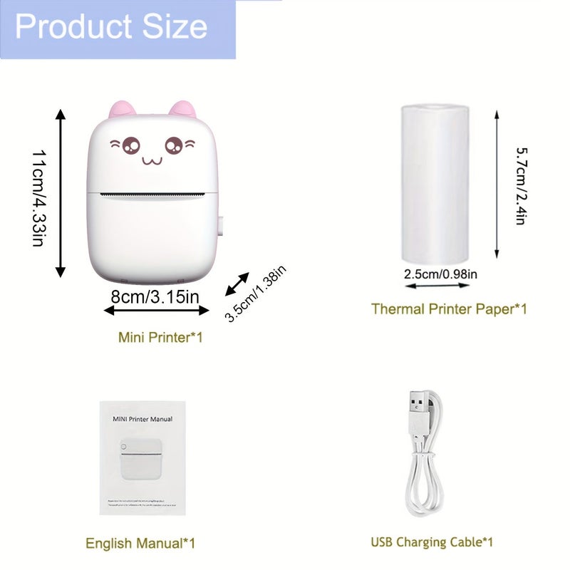 Blue Portable Mini Thermal Printer Inkless USB Rechargeable for Photo Label Travel Home Use - Image 5