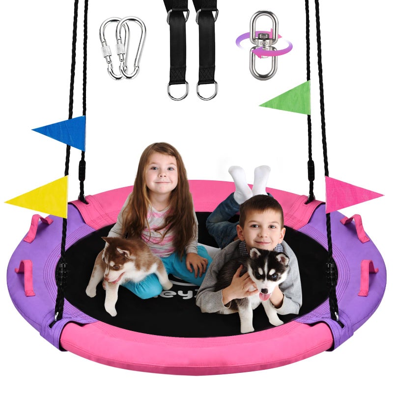 HeyZoo 43 Inch Tree Swing, 900lbs Weight Capacity Saucer Swing Sets for Kids & Adults, with 360 Degree Swivel and Adjustable Hanging Strap, Pink and Purple - Image 1