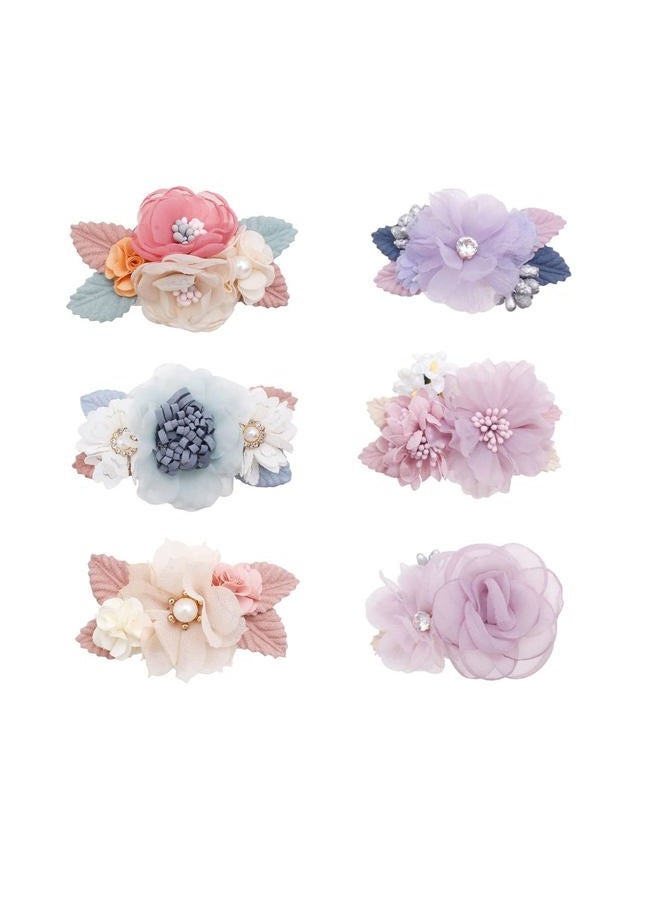 AJLTPA 6Pcs Flower Clips Set Hair Accessory for Girls, Floral Hair Bow for Baby Toddles Teen Girls Gifts (Flower Style-J) - Image 1