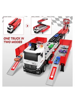 Beauenty Race Car Track Toy Truck Toy with Slots & Foldable Race Tracks Transport Car Carrier Toy for Toddlers Cars Toy Set Container Truck Toy with 8 Alloy Cars Vehicles Toy Set for 3+ Kids Boys Girls  - Image 5
