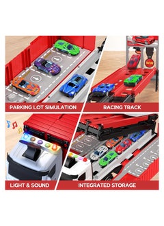 Beauenty Race Car Track Toy Truck Toy with Slots & Foldable Race Tracks Transport Car Carrier Toy for Toddlers Cars Toy Set Container Truck Toy with 8 Alloy Cars Vehicles Toy Set for 3+ Kids Boys Girls  - Image 3