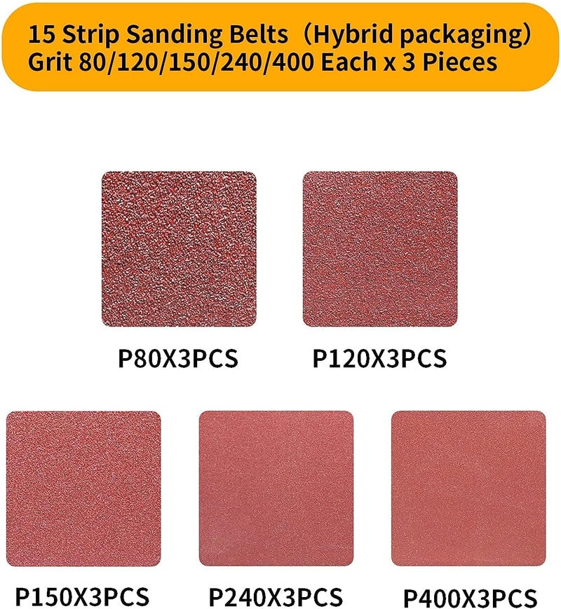 POTUINOM 15 Pack Sanding Belts 3X18 Inches(75X457mm)- 3 Each of 80/120/150/240/400 Grits Aluminum Oxide Sanding Belt, Best Suitable for Wood Sanding and Levelling - Image 3