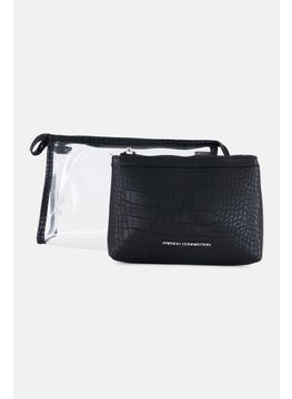 French Connection Women Croco 2 In 1 Cosmetic Pouch, Black  - Image 1