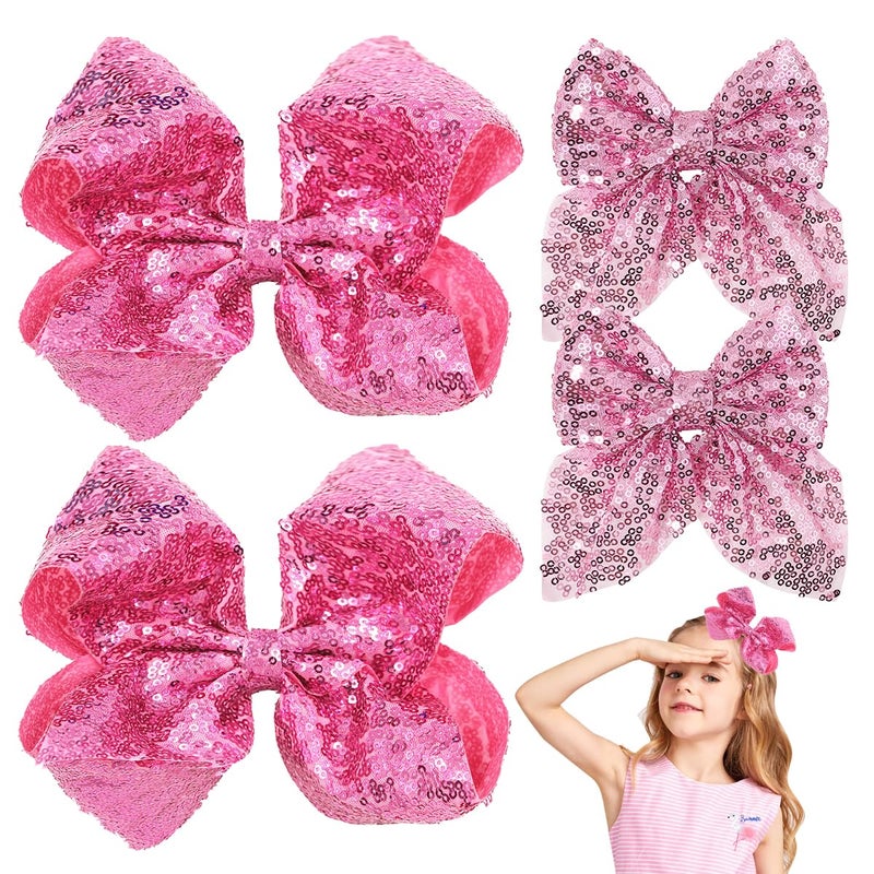Aaiffey Hair Clip Glitter Pink Hair Bows for Girls 4Pcs  Sparkly Sequin Bows Hair Alligator Clips Toddler Bow Clips Hair Accessories for Kids Teens Children - Image 1