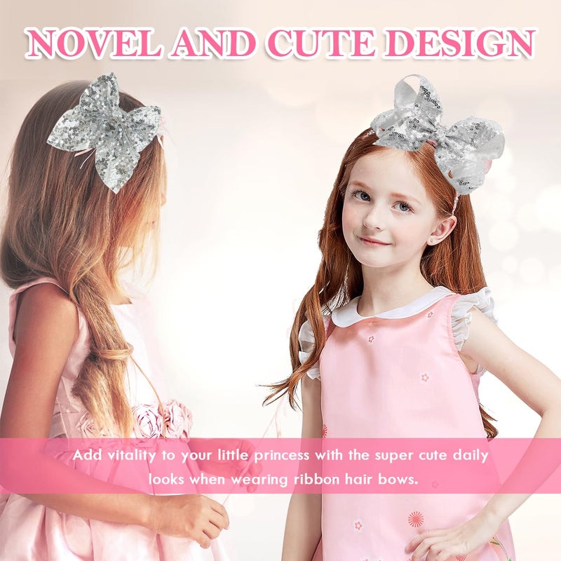 Aaiffey Hair Clip Glitter Pink Hair Bows for Girls 4Pcs  Sparkly Sequin Bows Hair Alligator Clips Toddler Bow Clips Hair Accessories for Kids Teens Children - Image 5