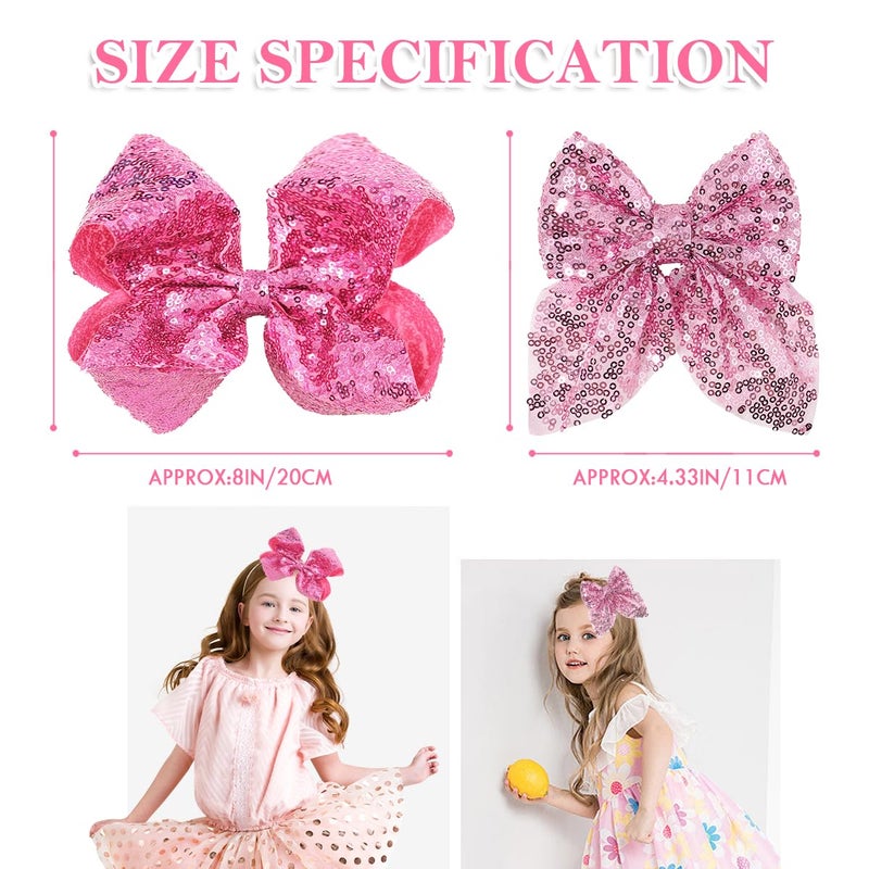 Aaiffey Hair Clip Glitter Pink Hair Bows for Girls 4Pcs  Sparkly Sequin Bows Hair Alligator Clips Toddler Bow Clips Hair Accessories for Kids Teens Children - Image 2