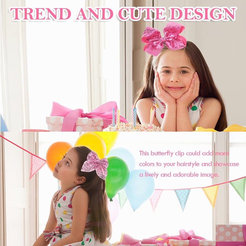 Aaiffey Hair Clip Glitter Pink Hair Bows for Girls 4Pcs  Sparkly Sequin Bows Hair Alligator Clips Toddler Bow Clips Hair Accessories for Kids Teens Children - Image 4