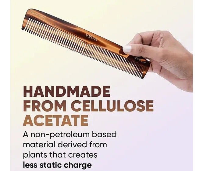 VEGA Handcrafted Graduated Dressing Hair Comb for Professional Styling (HMC-32D, Brown) | Cellulose Acetate Dual-Teeth Comb with Wide & Fine Spacing | Gentle Scalp Care, Minimizes Hair Breakage - Image 4