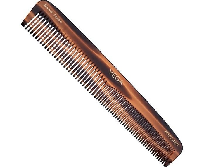 VEGA Handcrafted Graduated Dressing Hair Comb for Professional Styling (HMC-32D, Brown) | Cellulose Acetate Dual-Teeth Comb with Wide & Fine Spacing | Gentle Scalp Care, Minimizes Hair Breakage - Image 1