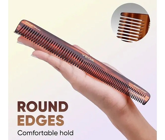 VEGA Handcrafted Graduated Dressing Hair Comb for Professional Styling (HMC-32D, Brown) | Cellulose Acetate Dual-Teeth Comb with Wide & Fine Spacing | Gentle Scalp Care, Minimizes Hair Breakage - Image 5