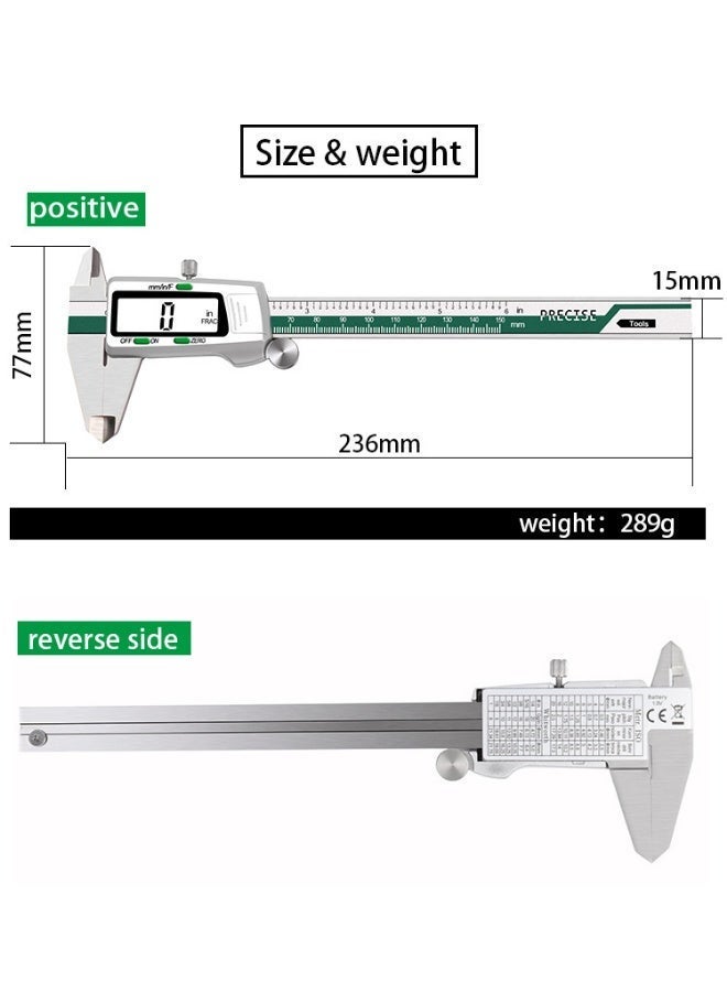 الفرجار الرقمي بشاشة LCD كبيرة، من الفولاذ المقاوم للصدأ، عرض الكسور والأعداد العشرية، أداة قياس دقيقة مع تحويل وحدات مم/إنش/ف - Image 3