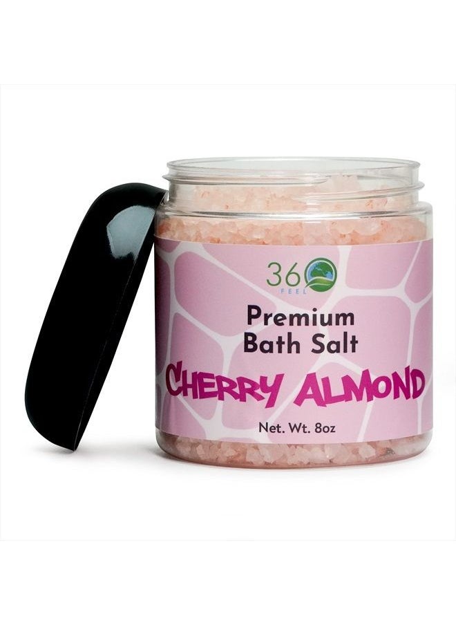 360Feel Cherry Almond Bath Salt Scrub - Aromatherapy Bath Soak - Detox and Moisturize with Alcohol-free Scrub - Vegan and Cruelty-Free - Get a Healthy Glow - 8 Oz Jar  - Image 1