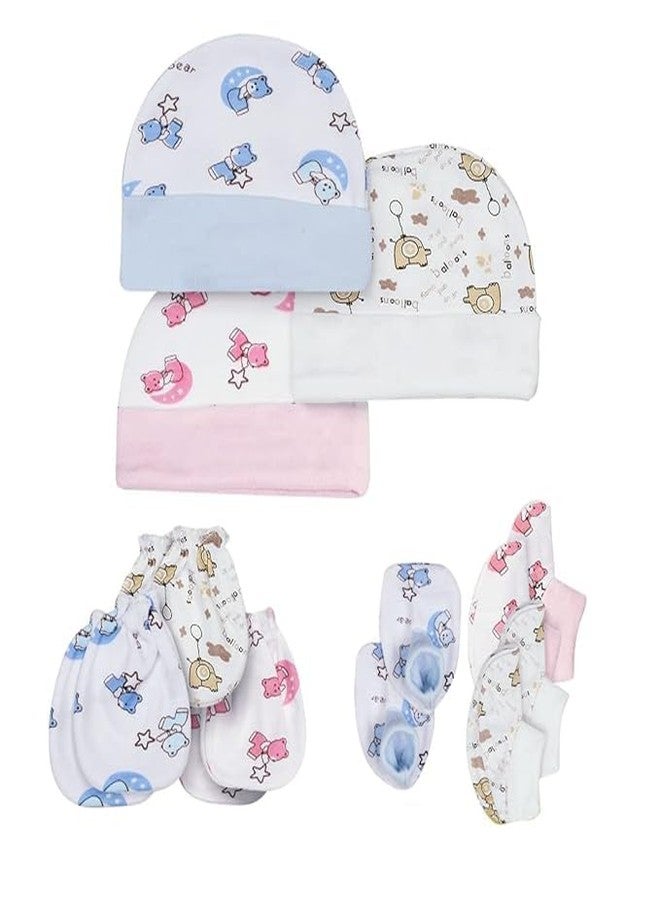 PEARSILK New Born Baby Cotton Cap, Mitten and Booties Combo | Infant Cap Set | Mittens, Bootie Set | Kids Gloves & Socks Sets | Baby Gift - 0-3 Month -(Pack of 3) - Image 1