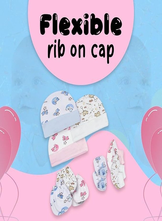PEARSILK New Born Baby Cotton Cap, Mitten and Booties Combo | Infant Cap Set | Mittens, Bootie Set | Kids Gloves & Socks Sets | Baby Gift - 0-3 Month -(Pack of 3) - Image 2