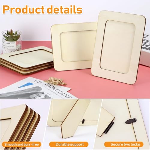 VOKOY إطارات صور خشبية VOKOY 15 حزمة للحرف اليدوية، إطارات صور خشبية DIY لصور 4" x 6"، إطارات صور قائمة غير مكتملة للحرف اليدوية، زينة خشبية لحفلات عيد الميلاد والهدايا - Image 3