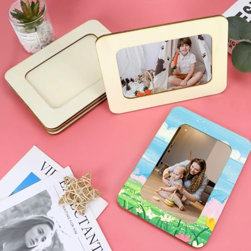 VOKOY إطارات صور خشبية VOKOY 15 حزمة للحرف اليدوية، إطارات صور خشبية DIY لصور 4" x 6"، إطارات صور قائمة غير مكتملة للحرف اليدوية، زينة خشبية لحفلات عيد الميلاد والهدايا - Image 4