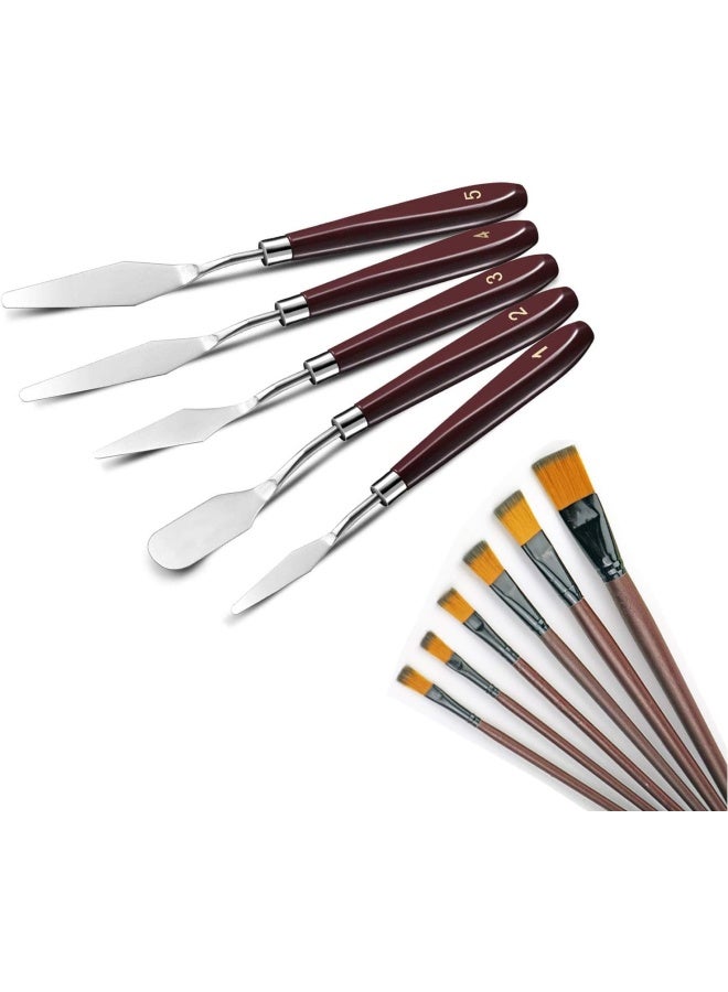 Premify مجموعة مكونة من 11 قطعة من فرش الرسم والسكاكين، ولوحة الرسم الزيتي الأكريليكي المصنوعة من الفولاذ المقاوم للصدأ، وأدوات الرسم على القماش، ومكشطة خلط ألوان الفنان، ومجموعة أدوات الرسم على القماش والألوان المائية - Image 1