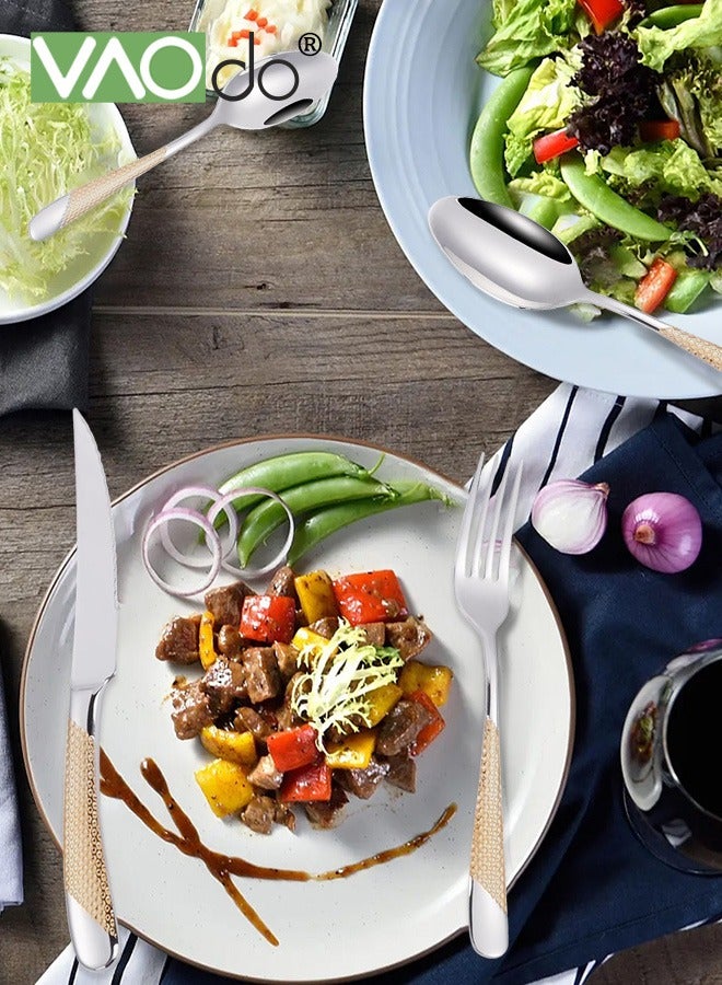 فاو دو مجموعة أدوات مائدة من الفولاذ المقاوم للصدأ مكونة من 24 قطعة، مجموعة أدوات مائدة فاخرة، أدوات مائدة معدنية مصقولة بلمعة عالية تشمل سكاكين وشوك وملاعق وملاعق حلوى - Image 5