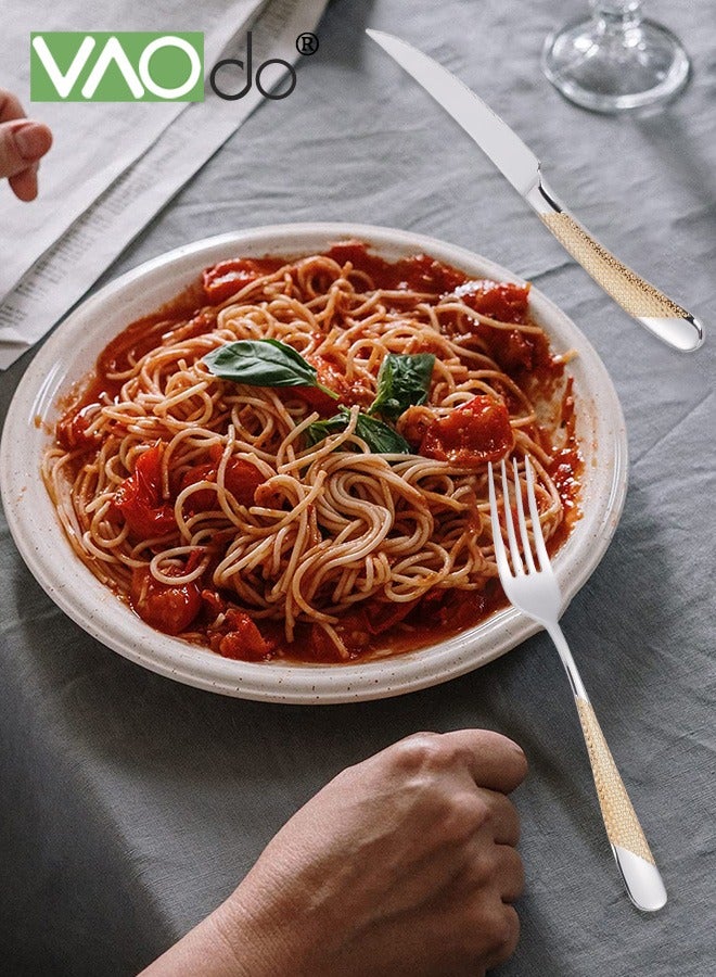 فاو دو مجموعة أدوات مائدة من الفولاذ المقاوم للصدأ مكونة من 24 قطعة، مجموعة أدوات مائدة فاخرة، أدوات مائدة معدنية مصقولة بلمعة عالية تشمل سكاكين وشوك وملاعق وملاعق حلوى - Image 4