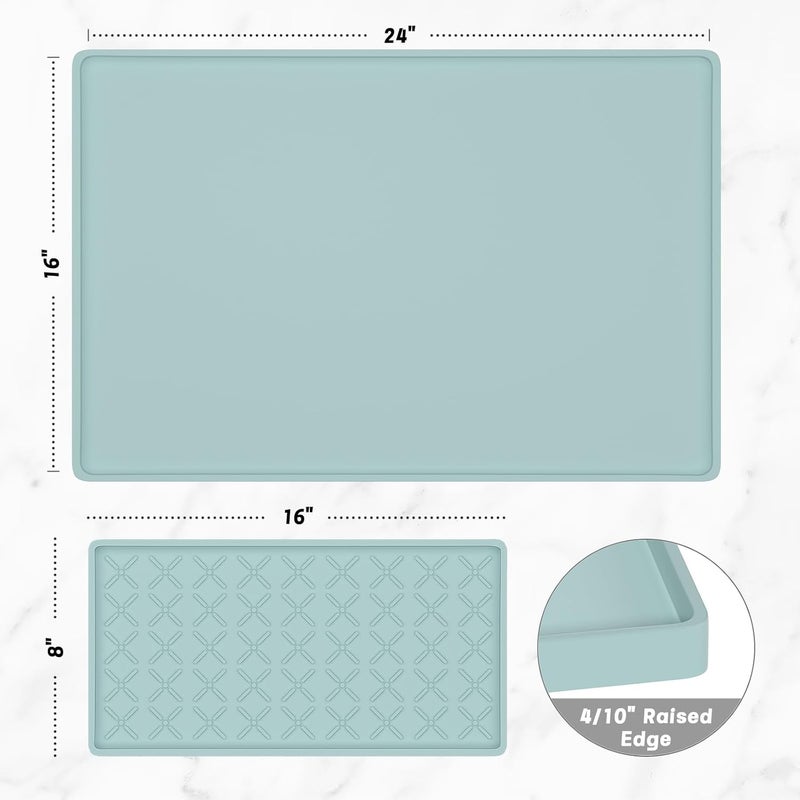 Rnivvi حصيرة قهوة من السيليكون من ، مقاس 16" x 24"، مقاومة للماء وذات حافة مرتفعة، مناسبة لملحقات محطة آلة الإسبريسو، وسادة لتجفيف الأطباق قابلة للفك ومقاومة للحرارة للعمل على طاولة المطبخ، لون أبيض - Image 2