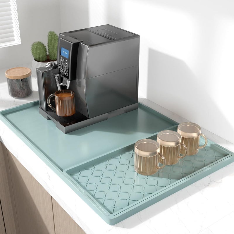 Rnivvi حصيرة قهوة من السيليكون من ، مقاس 16" x 24"، مقاومة للماء وذات حافة مرتفعة، مناسبة لملحقات محطة آلة الإسبريسو، وسادة لتجفيف الأطباق قابلة للفك ومقاومة للحرارة للعمل على طاولة المطبخ، لون أبيض - Image 1
