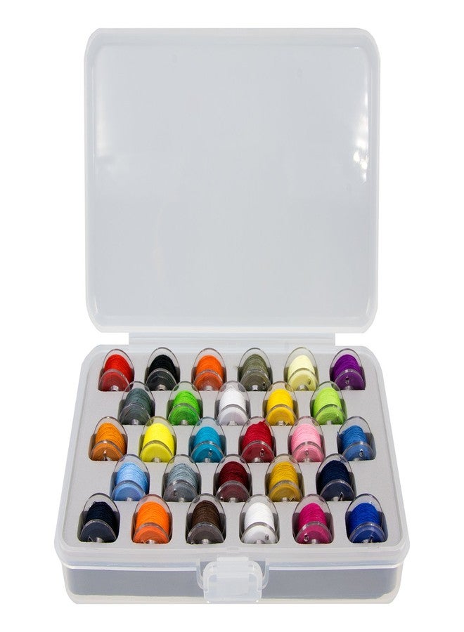 Ultima Bobbin Case with Bobbins -28 Class-15 (SA156) Clear Plastic Bobbins in a Durable See Through Storage Box - Each Bobbin is Pre-Wound with Assorted Color Thread - Image 1