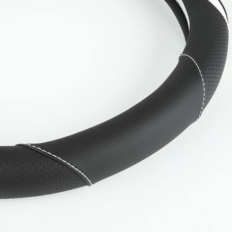 szttswamp Car Steering Wheel Cover, Leather Steering Wheel Cover White Universal 14.5-15 Inch Microfiber Leather Anti-Slip Breathable Auto Steering Wheel Covers for Men Women(Black & White) - Image 5