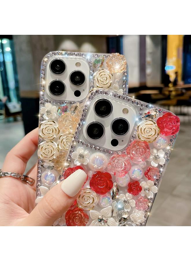 اس-توب جراب هاتف iPhone 16 Plus وردي اللون مصنوع يدويًا من اللؤلؤ والماس - Image 4