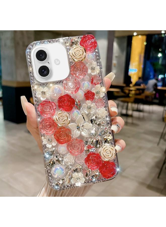 اس-توب جراب هاتف iPhone 16 Plus وردي اللون مصنوع يدويًا من اللؤلؤ والماس - Image 1