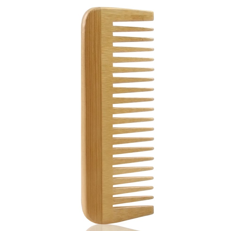 MRD Bamboo Wide Tooth Comb, Detangling Anti-Static Brush Natural Curly Wavy Dry Hair For Womens and Mens Hand Polished (1PCS) - Image 1