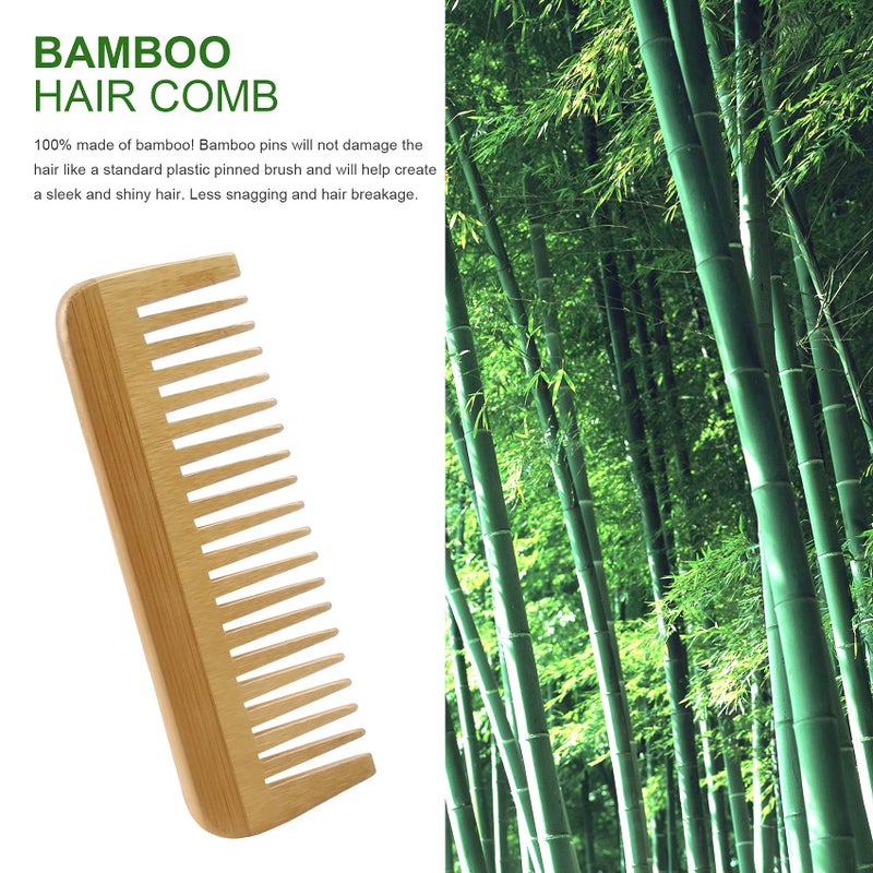 MRD Bamboo Wide Tooth Comb, Detangling Anti-Static Brush Natural Curly Wavy Dry Hair For Womens and Mens Hand Polished (1PCS) - Image 2