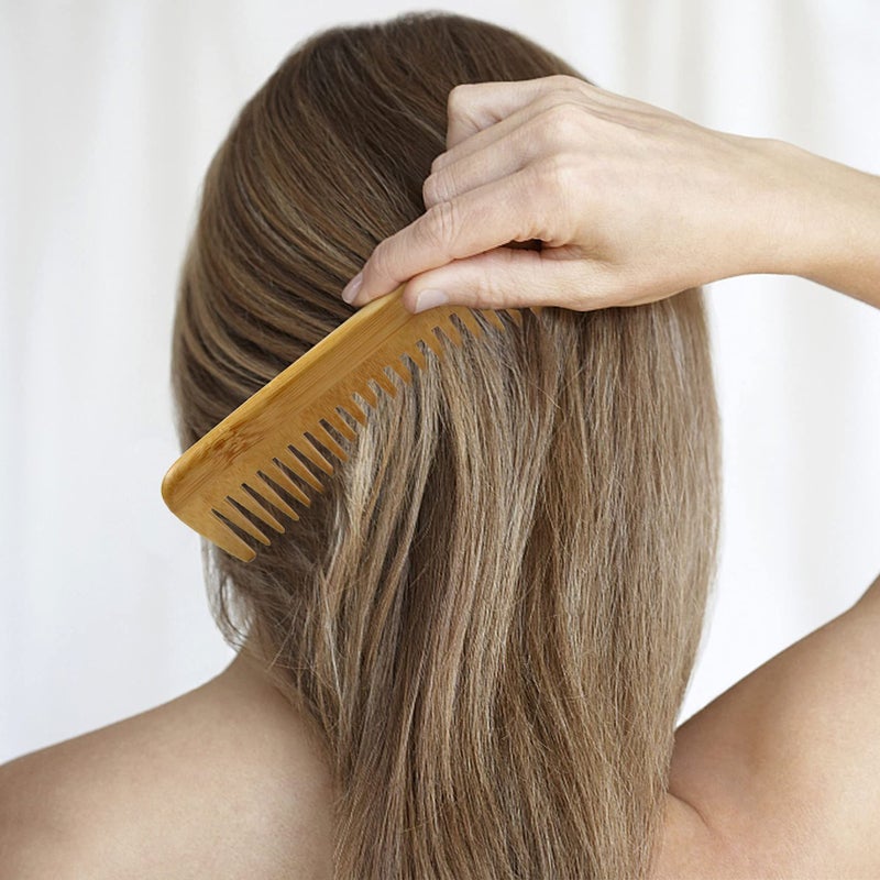 MRD Bamboo Wide Tooth Comb, Detangling Anti-Static Brush Natural Curly Wavy Dry Hair For Womens and Mens Hand Polished (1PCS) - Image 4