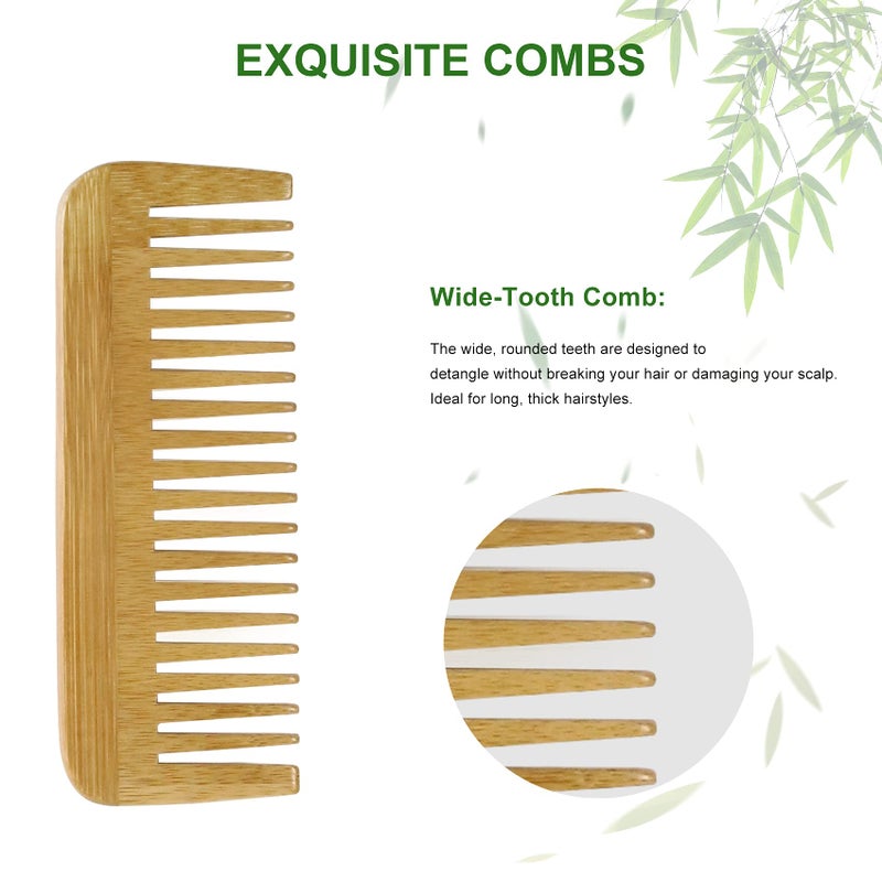 MRD Bamboo Wide Tooth Comb, Detangling Anti-Static Brush Natural Curly Wavy Dry Hair For Womens and Mens Hand Polished (1PCS) - Image 3