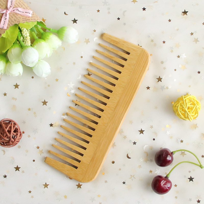 MRD Bamboo Wide Tooth Comb, Detangling Anti-Static Brush Natural Curly Wavy Dry Hair For Womens and Mens Hand Polished (1PCS) - Image 5