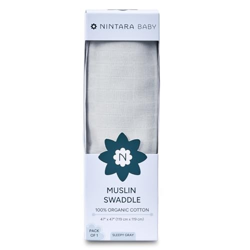 NINTARABABY Extra-Large Swaddle - 100% Organic Premium Muslin Cotton, 47" x 47" (119 cm x 119 cm), Ultra-Soft, Breathable & Lightweight, Multipurpose, Unisex, Hypoallergenic, Gifts for Newborn Babies - Image 1