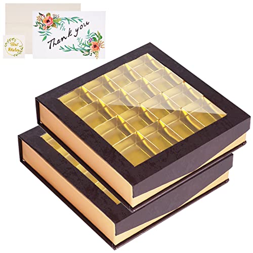 Bumlon Empty Chocolate Boxes, Reusable Packaging with Window,Dividers and Magnetic Closure for DIY Treats and Gifts, Candy, Present Cards(16 Grids - 2 Pack) - Image 1