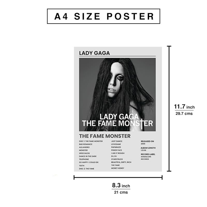 Soyura عبوة من 5 - ملصقات ألبوم موسيقي لليدي غاغا بحجم 8.2x11.8 بوصة مع شريط لاصق مرفق، ملصقات موسيقية، فن جدران لغرفة النوم، غرفة المعيشة، المكتب - Image 2