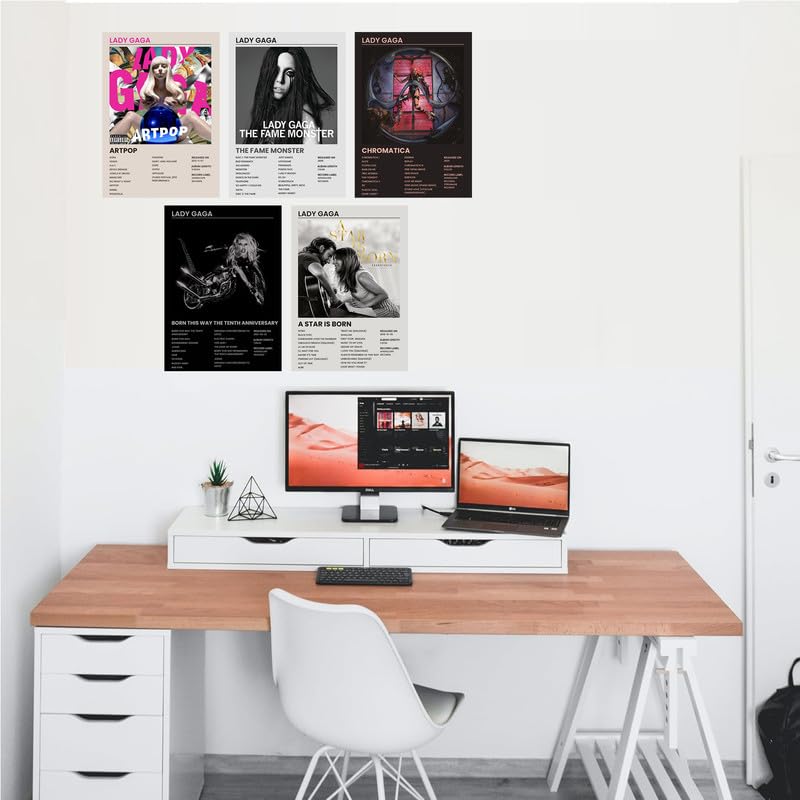 Soyura عبوة من 5 - ملصقات ألبوم موسيقي لليدي غاغا بحجم 8.2x11.8 بوصة مع شريط لاصق مرفق، ملصقات موسيقية، فن جدران لغرفة النوم، غرفة المعيشة، المكتب - Image 3