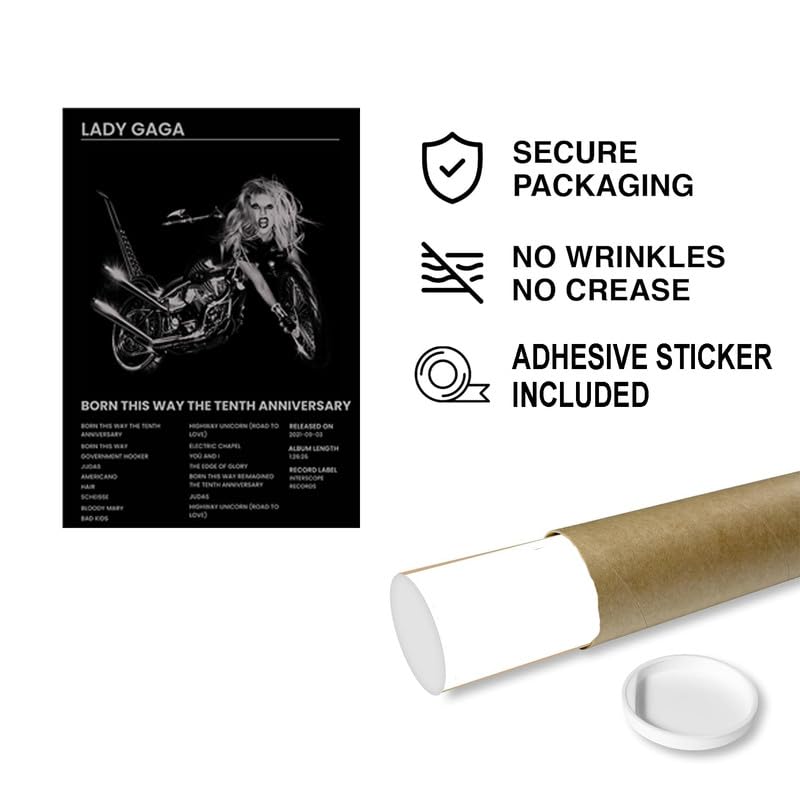 Soyura عبوة من 5 - ملصقات ألبوم موسيقي لليدي غاغا بحجم 8.2x11.8 بوصة مع شريط لاصق مرفق، ملصقات موسيقية، فن جدران لغرفة النوم، غرفة المعيشة، المكتب - Image 4