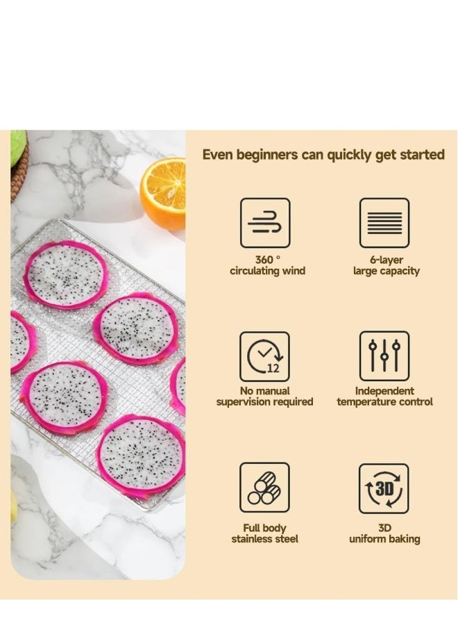 Food Dehydrator Machine,6 Stainless Steel Trays,Dehydrators for Food and Jerky,Herb, Meat, Beef, Fruit,Dehydrator Machine with Digital Timer and Temperature Control  - Image 3