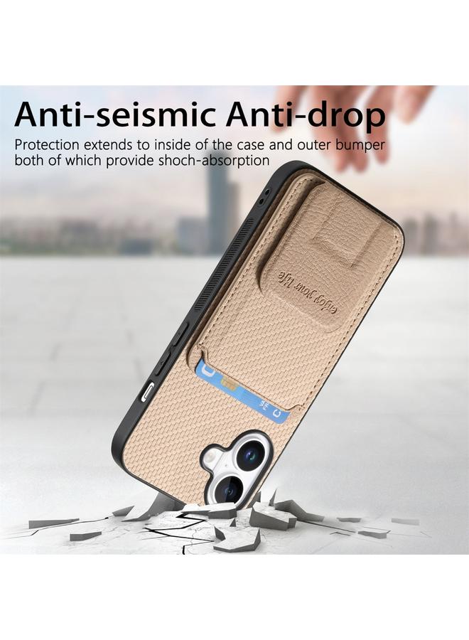 S-TOP Case For iPhone 16 Plus Carbon Fiber Card Bag Fold Stand Phone Case - Image 2