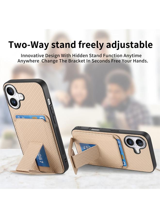 S-TOP Case For iPhone 16 Plus Carbon Fiber Card Bag Fold Stand Phone Case - Image 5