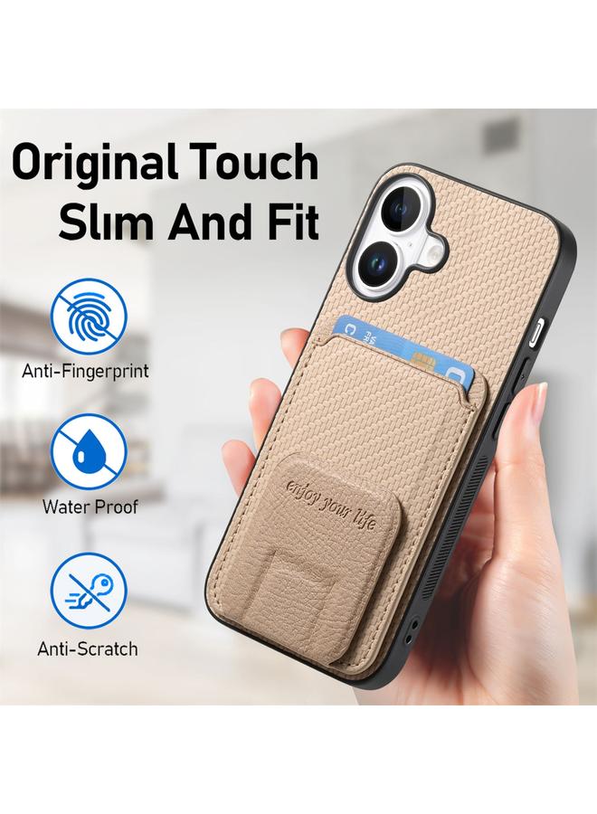 S-TOP Case For iPhone 16 Plus Carbon Fiber Card Bag Fold Stand Phone Case - Image 4